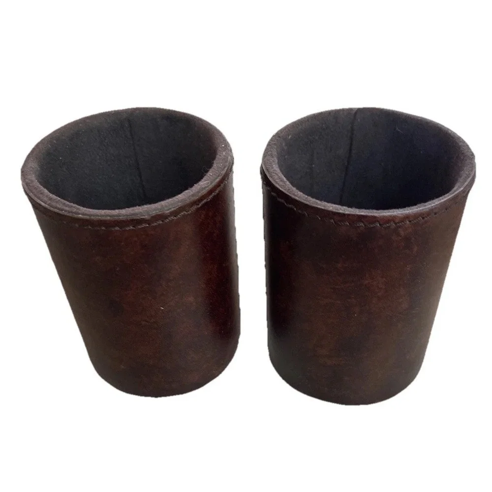 Vintage Lot of 2 Desktop Leather Wrapped Pen/Pencil Football Holders Office